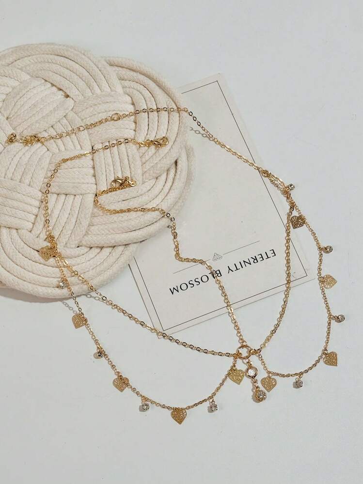 imoli 1pc Fashionable Minimalist Alloy Heart Shaped Tassel Rhinestone Basic Chain Headband For Women, Ideal Gift For Dance Party (Handmade Chain Trimmed By Size, Number Of Rhinestone Heart Shaped Pieces Varies) Valentines,Mom,Mother,Mother's Day,Gift, Bride To Be, Hair Accessories For Women - Gold - View 5