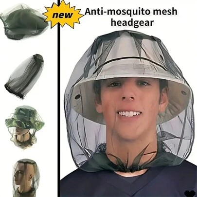 1pc Stay Protected From Mosquitoes On The Go: 1pc Outdoor Mosquito Head Mesh Nets!