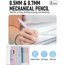 Nicpro 6PCS Pastel Mechanical Pencil Set, 0.5 & 0.7 Mm With 6 Tubes HB Lead Refill, 3PCS Eraser And 9PCS Eraser Refill For Student Writing Drafing, Drawing, Sketching-With Cute Case