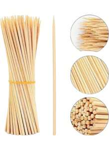 Palos de Madera Para Parrilla, Asar Malvavisco o Palitos de Fruta bambú para bebidas, frutas, postres, alimentos, aperitivos decoración de 100 piezas - 25 cm - Ver 2