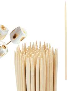 Palos de Madera Para Parrilla, Asar Malvavisco o Palitos de Fruta bambú para bebidas, frutas, postres, alimentos, aperitivos decoración de 100 piezas - 25 cm - Ver 1