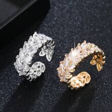 1pc Copper Micro-Inlaid Zirconia Ring, Unique Korean Design, Lightweight Luxury Open Finger Ring For Women, Suitable For Wedding & Party - JZ23380 - View 14