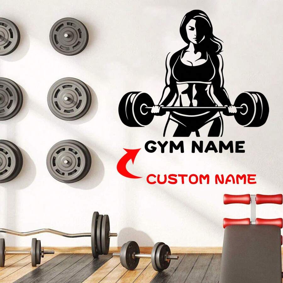 1pc, Gym Wall Decal | Fitness Wall Sticker, Customized Home Decor, Inspirational Art, Motivational Fitness Bodybuilding Gift, Birthday Graduation Gift, Pattern Printing - Black - View 1