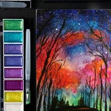 Bộ màu nước bầu trời sao cao cấp 5/8 màu, màu vàng kim, kèm cọ vẽ, dành cho họa sĩ vẽ tranh, phác thảo, vẽ màu nước. - Bộ - Xem 2