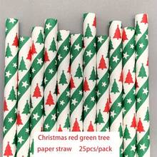 25pcs Christmas Paper Straws Santa Claus Christmas Tree Party Decoration Straws Disposable Degradable Drink Straws, Christmas Decorations, Cute Aesthetic Stuff, Cool Gadgets, Unusual Items , Festival, Party