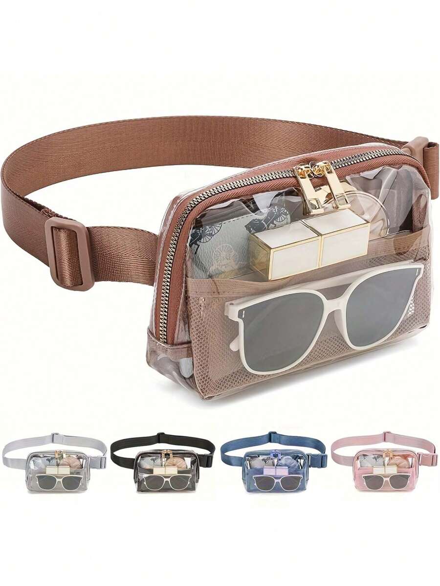 透明腰包 - 大容量透明腰包，配有可调节肩带，适合运动赛事、音乐会、度假、户外活动、上学等场合，防水夏季包，可作为男友礼物、手提包、皮包、返校用品、春季学习用品、春假必备、春季旅行必备、钱包、单肩包、腰带、学生新生活用品、男士必备钱包、时尚男士包、防水毕业透明包 - 彩色 - 查看 1