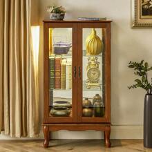 Display Cabinet, With Adjustable Shelves, Mirrored Back Panel, Tempered Glass Doors, Curio Cabinet, Glass Display Cabinet For Living Room, Bathroom, Laundry Room, Studio - 棕色 - 查看 1