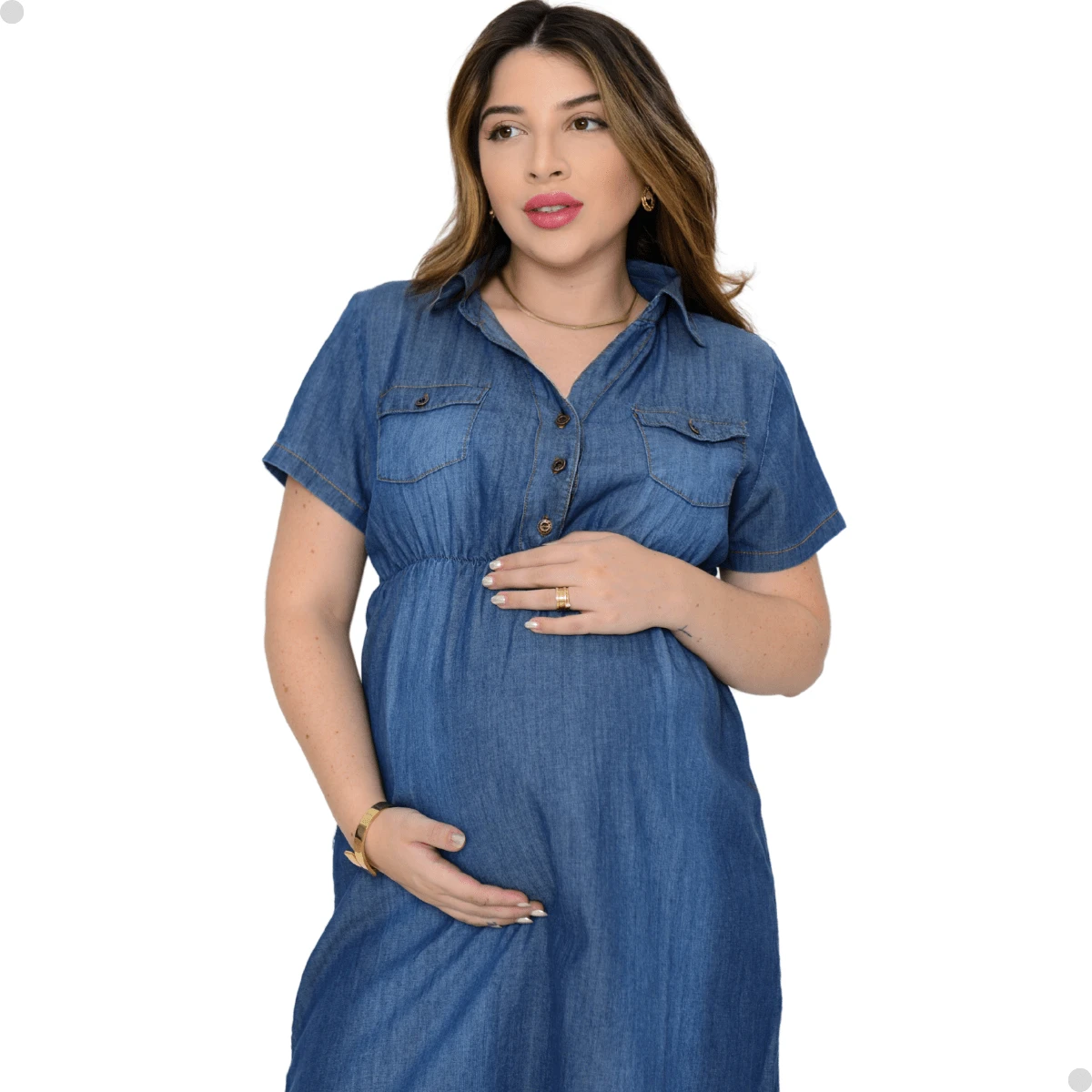 PREGNANT CLOTHING COMPANY LTDA - EPP Maternity Denim Dresses - 中等水洗藍 - 查看 1
