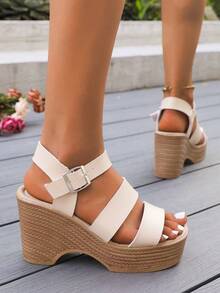 女士精致高台 Z 型带露趾坡跟凉鞋，适合休闲、派对、用餐，稳定防滑，易于穿着，适合夏季和秋季 - 白色 - 查看 3