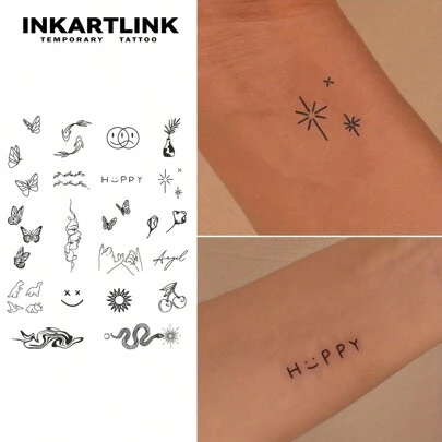  Tatuaje revolucionario y semipermanente INKARTLINK Y2k, abeja, luna, dedo, pequeño, tatuaje temporal, tatuaje falso, impermeable, aspecto realista, tatuaje de planta, accesorio para niñas