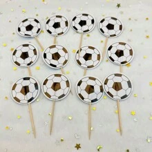 24pcs Black White Football Design Cupcake Toppers Toothpick Sandwich Picks, Thick Paper Double-Sided Print Birthday Cake Decoration Insert Cards - Black and White - View 4
