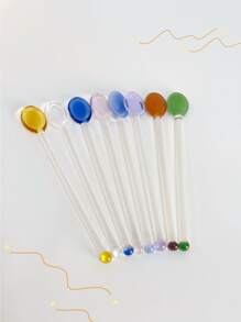 1/2pcs Creative Glass Stirring Spoon With Long Handle For Home Use, Colorful Coffee Milk Juice Spoon, Heat Resistant,Kitchen,Christmas Gift,School Supplies