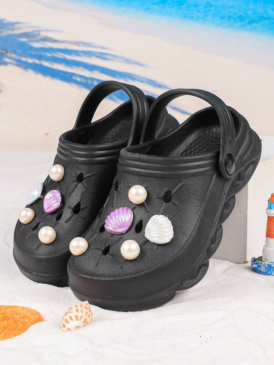 Fashionable Versatile Kids' Pearl Decorated Clogs, Lightweight Suitable For Outdoor Wear