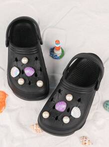 Fashionable Versatile Kids' Pearl Decorated Clogs, Lightweight Suitable For Outdoor Wear - Black - View 6