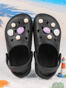 Fashionable Versatile Kids' Pearl Decorated Clogs, Lightweight Suitable For Outdoor Wear - Black - View 5