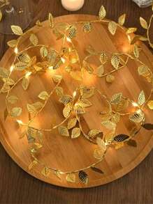 50LED/20LED 仙女灯，金叶花环仙女灯，仙女灯串，圣诞节，童话灯光控制电源，婚礼装饰，圣诞装饰，小金叶，仙女灯串，圣诞树装饰，家居装饰，仙女花园，圣诞树饰品 - 金色 - 查看 10