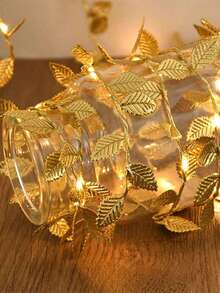 50LED/20LED 仙女灯，金叶花环仙女灯，仙女灯串，圣诞节，童话灯光控制电源，婚礼装饰，圣诞装饰，小金叶，仙女灯串，圣诞树装饰，家居装饰，仙女花园，圣诞树饰品 - 金色 - 查看 8