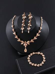 4pcs/Set Luxury Ladies Jewelry Set, Necklace, Earrings, Bracelet, 3-Piece Bridal Wedding Party Accessories