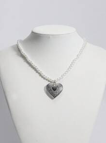 1 pieza Collar con colgante en forma de corazón y lazo, perla falsa, estilo gótico Kpop Harajuku, estética, para mujer y niña, Y2k, 2000s, EMO, vintage, punk, accesorios de joyería, regalo para San Valentín, mamá, madre, Día de la Madre