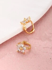 1pair Delicate Fashionable Rhinestone Decor Five-Leaf Flower Hoop Earrings For Girls For Party Banquet Dates Beach Vacation Occasion For Kids Birthday Gift