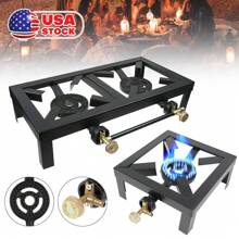 Heavy Duty Camping Stove Single/Double Burner Cast Iron Propane Gas LPG Outdoor BBQ Cooker - 黑色 - 查看 1