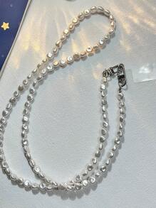 High-End Women's Mobile Phone Strap, Shoulder Chain, Elegant & Stylish Bead Chain Bag, Back Strap, Universal Anti-Lost Lanyard With Clip Gifts For Mother, Family, Friends, Birthday, Holiday Phone Charm, Phone Chain - Beige - View 3