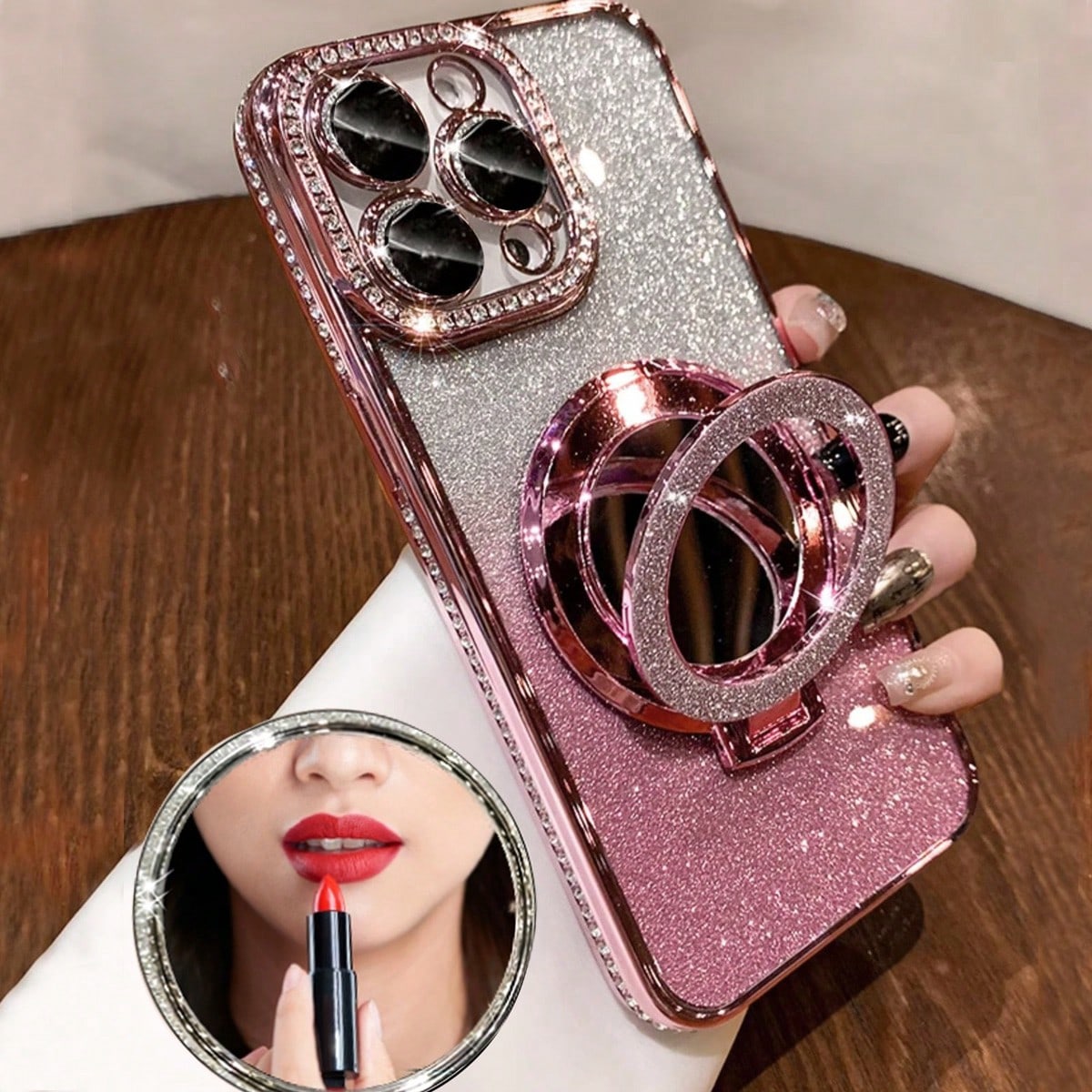 Luxury Rhinestone Electroplated Shiny Silver Phone Case With Stand, Compatible With IPhone 17 Pro Max/17 Pro/17 Air/17/16 Pro Max/16/16 Pro/16 Plus/16E/15/15 Pro Max/15 Pro/15 Plus/11/12/13/14 Pro Max/XS/XR/11 Pro/11 Pro Max/12 Pro/12 Pro Max/13 Pro/13 Pro Max/7 Plus/14 Pro/14 Pro Max/14 Plus/7 Plus/8 Plus/8/SE2, Minimalist Soft Shell