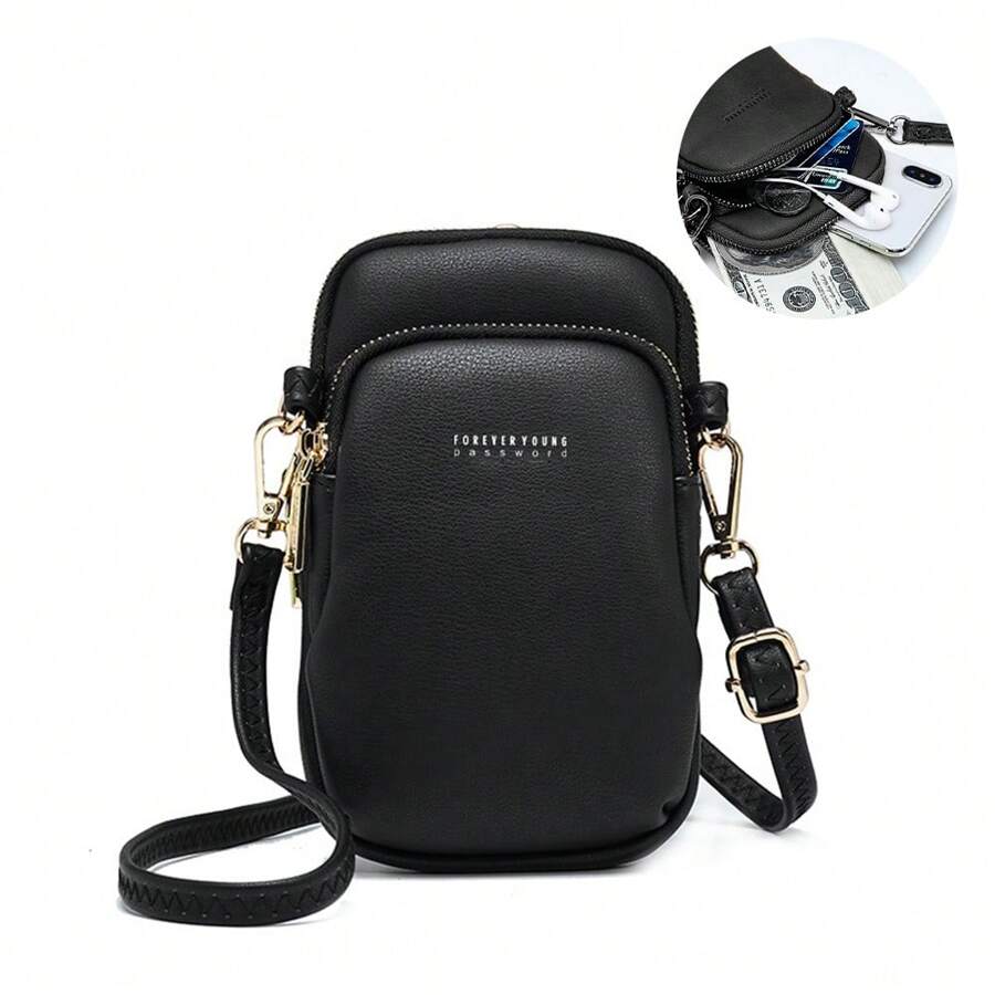 Women's mobile phone bag stylish simple single shoulder crossbody bag - Negro - Ver 1
