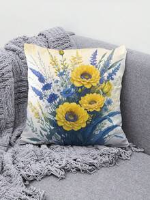 4 Stücke/Set gelbe Blumen blaue Blattmuster Multi-Größen Kissenbezüge, waschbar für Innen- und Außendekoration, Schlafzimmer, Sofa- und Sesselbezüge, Frühlings- und Sommermuttertags-Hochzeits-Geburtstagsfeier-Zubehör, Festival-Digital Muster-mode-einfache Bürodekoration kissenbezug, Textil dekorative auto geschenke bedruckte dekorative kissen werfen, bettkopfkissen, sofa kissenbezug für zuhause & büro, auto kopfstütze kissenbezug