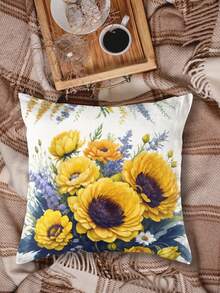 4 Stücke/Set gelbe Blumen blaue Blattmuster Multi-Größen Kissenbezüge, waschbar für Innen- und Außendekoration, Schlafzimmer, Sofa- und Sesselbezüge, Frühlings- und Sommermuttertags-Hochzeits-Geburtstagsfeier-Zubehör, Festival-Digital Muster-mode-einfache Bürodekoration kissenbezug, Textil dekorative auto geschenke bedruckte dekorative kissen werfen, bettkopfkissen, sofa kissenbezug für zuhause & büro, auto kopfstütze kissenbezug