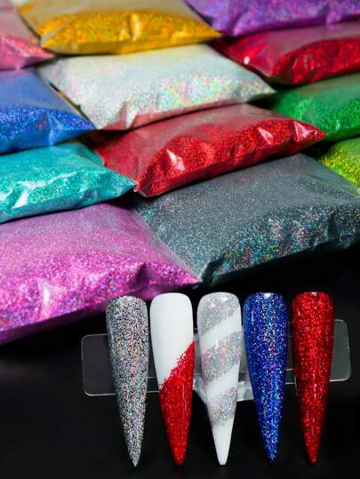 50g Brillo de uñas arcoíris holográfico, Brillo de uñas brillante de 0.2mm, 50g Polvo de brillo colorido para decoración de arte de uñas DIY