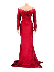 Vestido Elegante Con Escote En V Y Manga Larga Para Mujer - Rojo - Ver 7