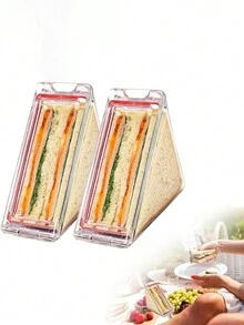 1/2pcs Portable Triangle Sandwich Box, Washable, Sandwich Container - Clear - View 5