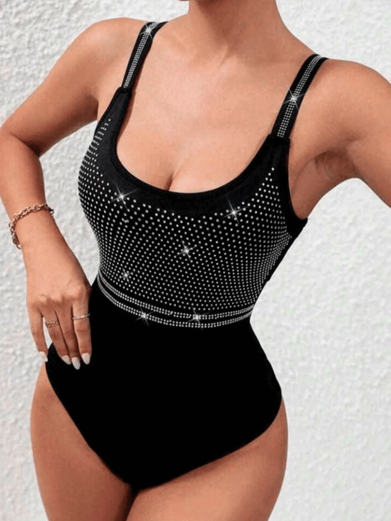 LUXURY 'S BODYSUIT WITH STRASS STONES APPLICATION COUNTRY - màu đen - Xem 1