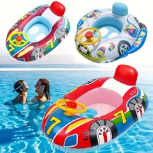 1pc Durable Cartoon Design Inflatable Kids Swimming Ring With Exciting Steering Wheel - Extra Thick Pool Float Providing Comfy, Safe Outdoor Fun - Ideal Water Play Toy For Little Adventurer Boys And Girls