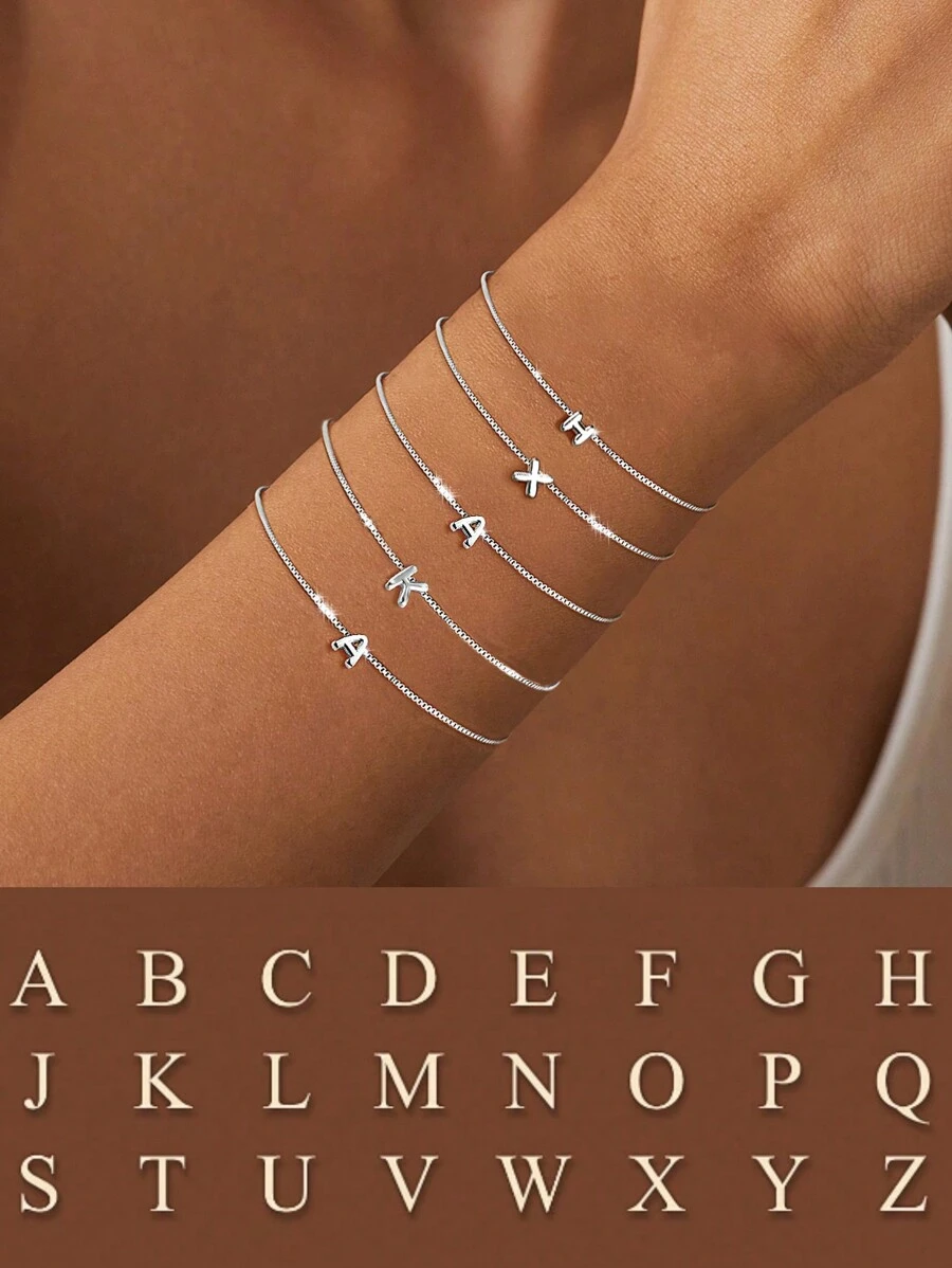 FOREVER QUEEN 1 Vòng tay chữ cái viết tắt cho phụ nữ Vòng tay chữ cái viết tắt bằng bạc Sterling 925 tinh tế cá nhân hóa 26 chữ cái Quà tặng trang sức cho sinh nhật kỷ niệm đám cưới