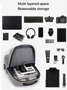 男士商务通勤背包，大容量 15.6 英寸笔记本电脑隔层，多个口袋和外部 USB 充电端口，适合旅行、办公或日常使用，教师圣诞尖叫包侧包书包露营夏季返校沙滩包笔记本电脑包运动生活包徒步旅行包周末包背包旅行必备大包