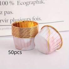 50pcs Thickened Marble-Patterned Muffin Cups, Cake Paper Trays, High-Temperature Resistant Baking Cups, Baking Greaseproof Paper - 50pc Single-sided Gold Stone Pattern Cake Tray - View 15