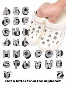 1 件合金镶嵌“水钻”英文字母设计鞋饰扣，可爱优雅的鞋履配饰，适合春夏海滩或日常穿着的女士男士鞋 - 金屬光澤的字母 - 查看 1