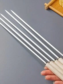10入組不銹鋼燒烤木柄烤肉針，商用烤肉針適用於羊肉和其他肉類，BBQ燒烤工具，野餐，露營，花園，庭院，戶外，花園裝飾，戶外裝飾。 - 銀色 - 查看 5