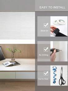 1pc Zebra Roller Blind Room Darkening Window Curtain, Suitable For French Doors And Windows In Kitchens And Bathrooms, Wave Shaped Pleated Sun Shade Cut To Size Short Window Curtain - White - View 7