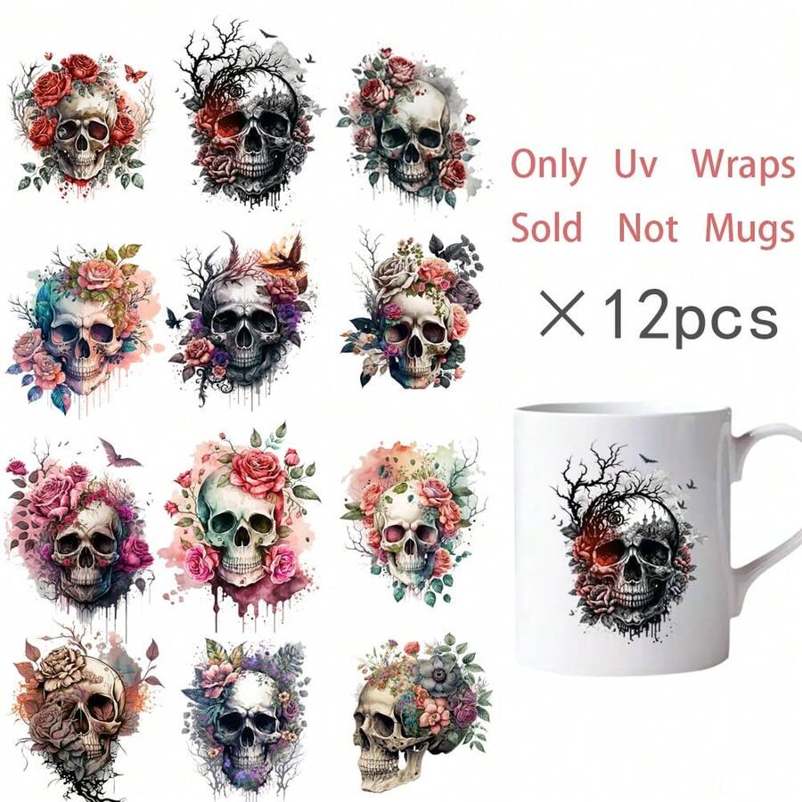 12入組孔洞紋路圖案轉印貼紙，適用於不鏽鋼雙層保溫杯，UV DTF彩色貼紙轉印防水DIY裝飾貼紙，適用於杯子杯包裝 - 彩色 - 查看 1