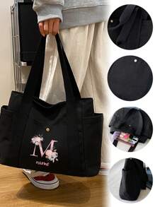 Customized Shoulder Tote Bags A To Z Initials Gold Letter Pattern Canvas Shopping Bag Personal Tailor Women's Large Capacity Organizer Shoulder Bags Grocery Handbags Personalized Reusable Storage Bag Custom Name Pattern Commute Canvas Bag Travel Picnic Bag Beach Ba, Portable, Multifunction, Versatile, Large Capacity, All-Purpose, Colorful, Cute, Adorable, Kawaii, Y2K, Vacay Vibes/Vacation, Leisure, Commuting, Business Casual, Girlfriend, Boyfriend, Family, Friends, For Outdoors/Outings/Travel/Hiking/Stadium/Sports/Climbing, For Business/Commute/Work/Office, Vacation