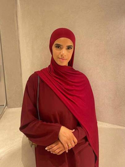 1pc Soft Solid Color Jersey Hijab, Plain Long Scarf For Women