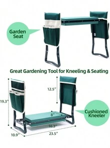 花园跪凳和花园座椅，带工具包和 EVA 泡沫垫的折叠凳，户外便携式跪椅，可作为男女园艺礼物，大号，21.65'' X 10.62'' X 18.89''，绿色，花园工具，花园园艺工具 - 綠色 - 查看 6