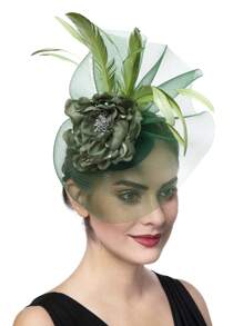 1pc Women's Kentucky Derby Fascinators Tea Party Hat Mesh Floral Feather Hair Clip Fascinator Headwear For Wedding Cocktail - A - View 6