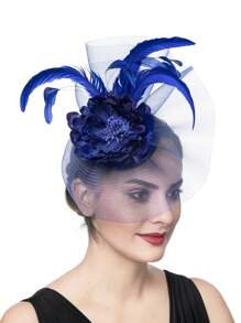 1pc Women's Kentucky Derby Fascinators Tea Party Hat Mesh Floral Feather Hair Clip Fascinator Headwear For Wedding Cocktail - A - View 9