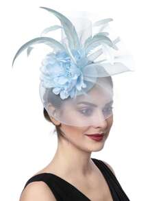 1pc Women's Kentucky Derby Fascinators Tea Party Hat Mesh Floral Feather Hair Clip Fascinator Headwear For Wedding Cocktail - A - View 2