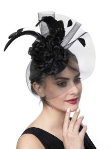 1pc Women's Kentucky Derby Fascinators Tea Party Hat Mesh Floral Feather Hair Clip Fascinator Headwear For Wedding Cocktail - A - View 4