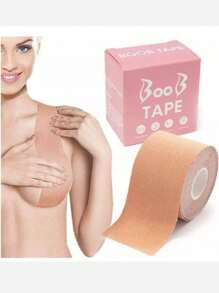 KIT 3 ROLLS Of Adhesive Bra Tape Roll 5 Meters Lifts Breasts Boob Tape Invisible Chest Standing PAY LESS Beige - Light Beige - 查看 2
